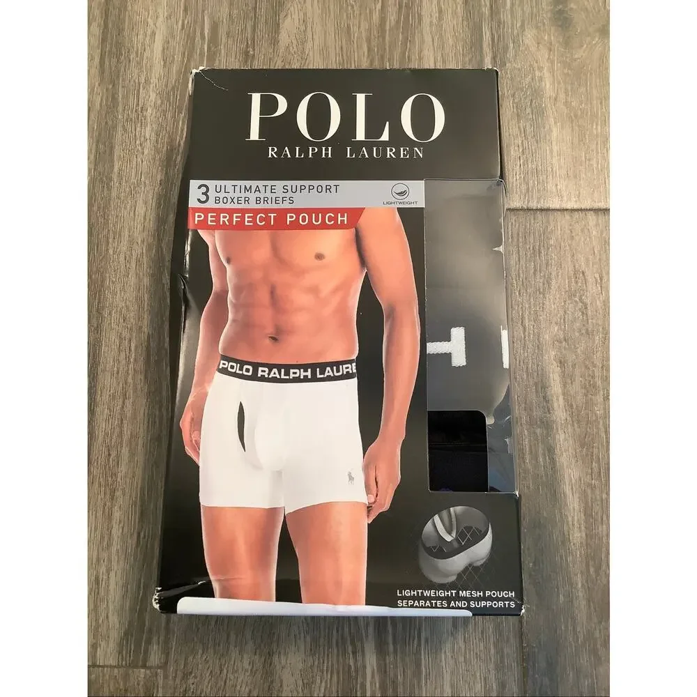 Polo Ralph Lauren Men's Large Black 3 Pack Ultimate Support Boxer Briefs V5-11